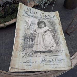 Vintage Post Card Bildbogen A3 mit nostalgischem Mädchenmotiv im Stil historischer Postkarten